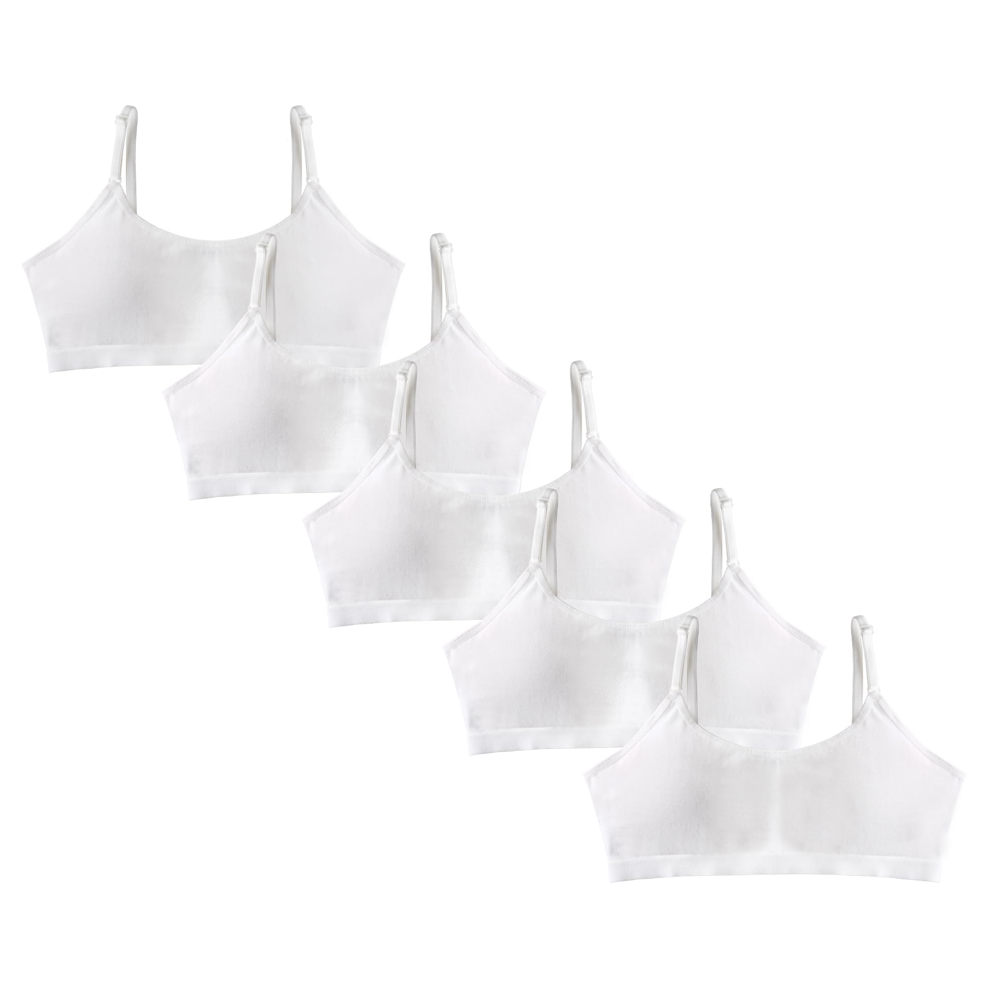 DonellaTeen Girls Padded Training Bra - Adjustable Straps Cotton Crop Cami Bras 5-Pack Age: 12-15