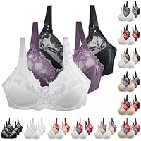 Lot de 3 Soutiens-Gorge Femme à Armatures Grandes Tailles Push-Up Dentelle avec Bretelles Réglables – BH Classique Respirant pour Usage Quotidien 80–105 C D E F