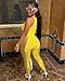 Doweha Womens Sexy Mesh Jumpsuit Summer 2023 Bodycon Hollow Out Party Club Rompers Rhinestone Up Polka Dot Outfit Yellow M