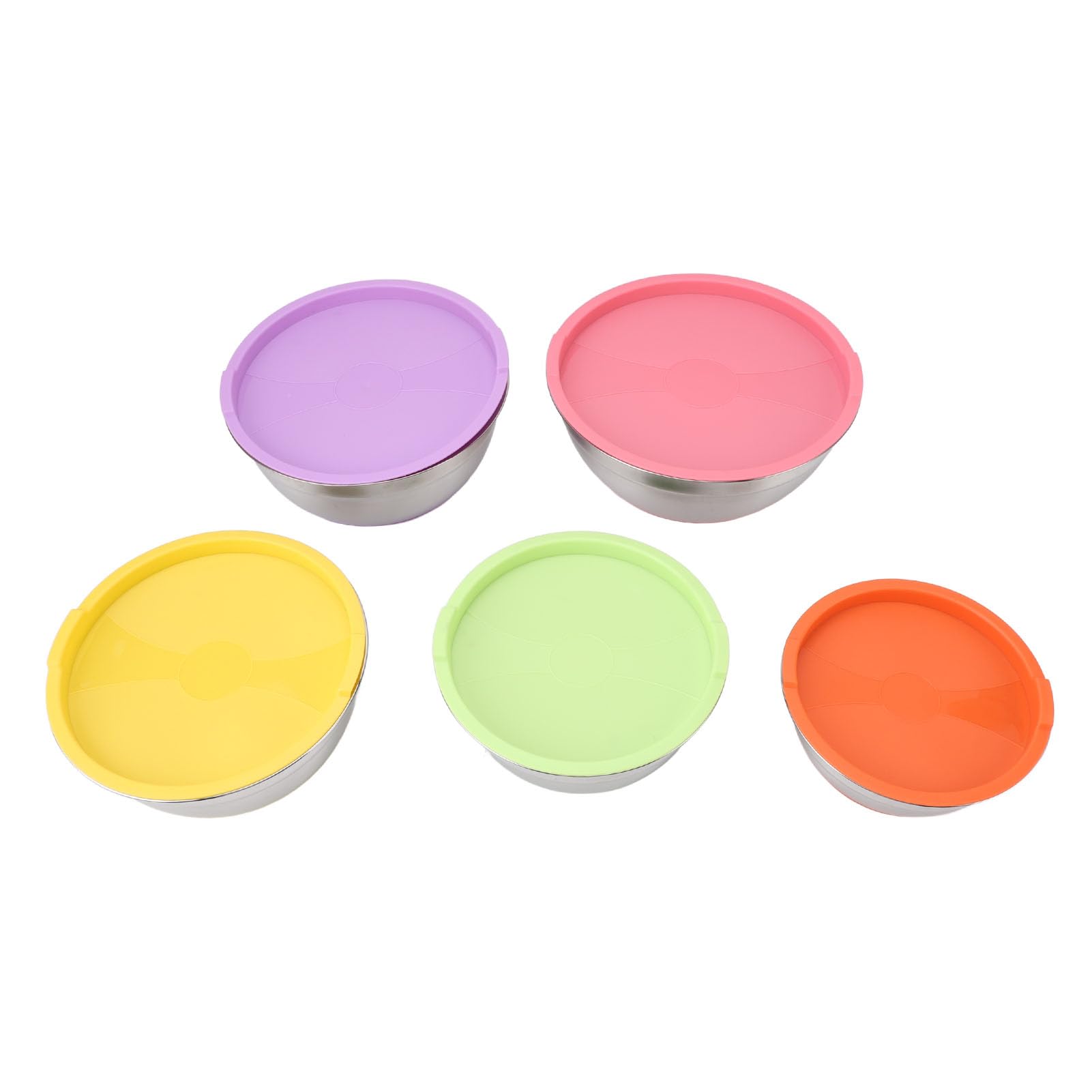 Set di 5 ciotole per mescolare con coperchio per, in acciaio inox, colorate, ad incastro, per cuocere, preparare, servire