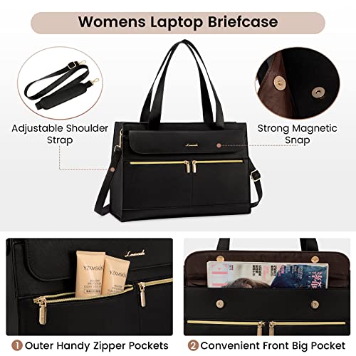 Lovevook Laptop Bag For Women 15.6 Inch Laptop Tote Work Bag Professional Leather Computer Briefcase Waterproof Handbag Shoulder Bag Large Capacity Business Teacher Office Bag Crossbody Purse,Black thumb #3
