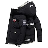 FUEAST - Chaqueta acolchada con capucha Du.c_ati - Chaquetas cortavientos de montaña para exteriores, Negro , L