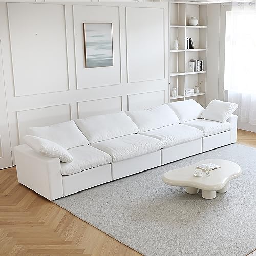 Image of JACH 4-Seater Modular Sectional Couches, Modern Convertible Sofas, Cloud Couch, Cushion Covers Removable, Comfy Sectional Sofa for Living Room Bedroom Apartment (White)