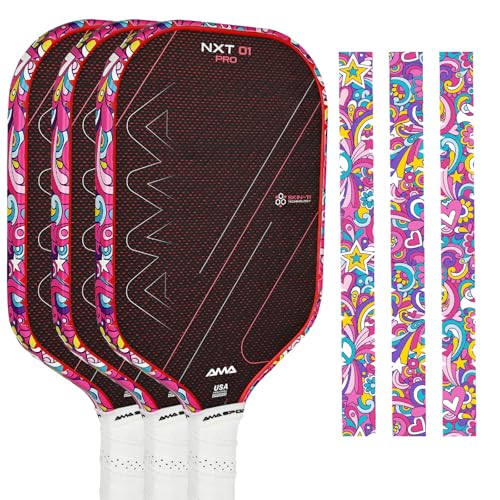 AMA SPORT Pickleball Paddle Edge Guard Tape 3 Pack Edge Protection Tapes 26mm Width Paddle Edge Cover Perfectly Fits Curved Edge Without Wrinkling (Magical Pink)