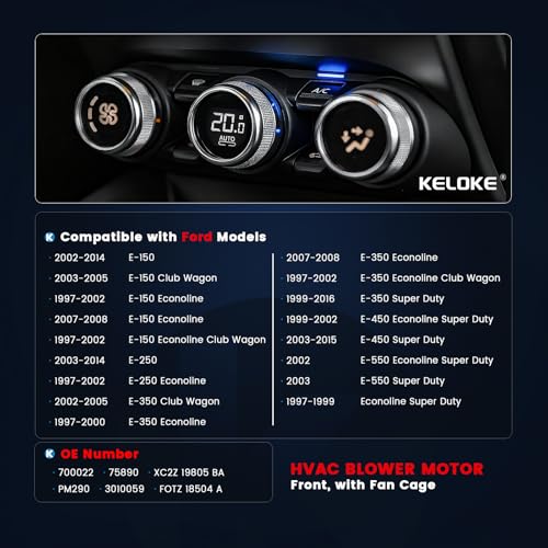 Image of KELOKE Front HVAC Heater Blower Motor Fan Compatible with 1997-2015 Ford E-150, E-250, E-150 /E-250 /E-350 Econoline, E-150 E-350 Club Wagon, E-350 E-450 E-550 Super Duty, with Fan Cage, Replace# 700022