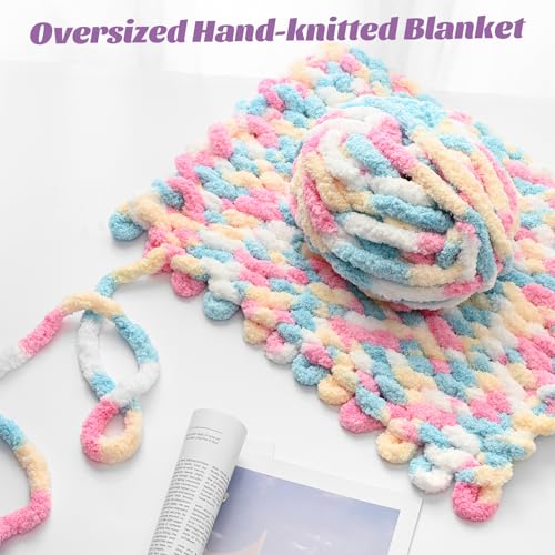 Image of Chunky Jumbo Chenille Yarn Candy 10 Pack | 2000g /240yds Super Bulky Baby Soft Yarn for Hand Knitting Fluffy Chunky Knit Throw Blanket Yarn