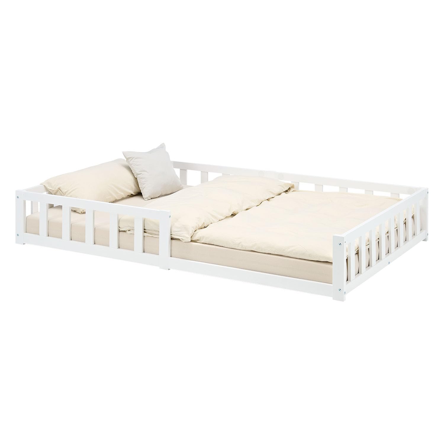 Homestyle4u Bodenbett 120x200 Weiß – Montessori-Kinderbett mit Rausfallschutz