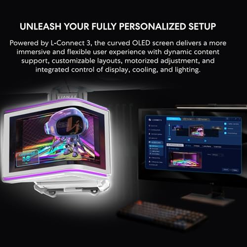 Image of Lian Li Hydroshift II OLED Curved 360 Liquid CPU Cooler - Flexible Slide-Tube Clamp Coolant Pathway - Adjustable 6.67 inch 2K Screen - 3D Animation Effects - LGA 1851 /1700, AMD AM5 /4 - White (HS2OLDC36NW)