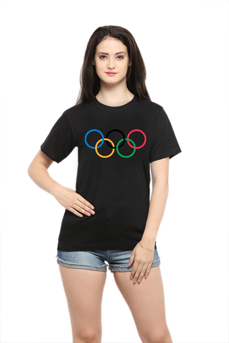 SXV Printed Black and White Cotton Tshirt for Men and Women: Olympic-Rings