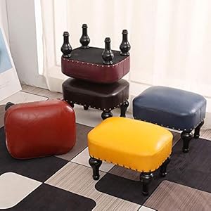 Small foot stool for living room brown leather stool vintage upholstered footrest rubber wooden foot rest stool sofa stool for foot rest blue  urban country home decor