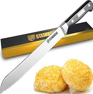 Bread Knife - STEINBRÃ - ?CKE Serrated Bread Knife 10 Inch, Sharp Bread Slicing Knife Forged of High Carbon German Steel, Bread Cutter with Wavy Edge for Homemade, Baking, Cake and Crusty Bread
