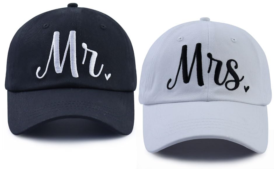 Image of 2PCS Mr and Mrs Hats for Couples, Adjustable Cotton Embroidered Mr and Mrs Gifts Baseball Cap