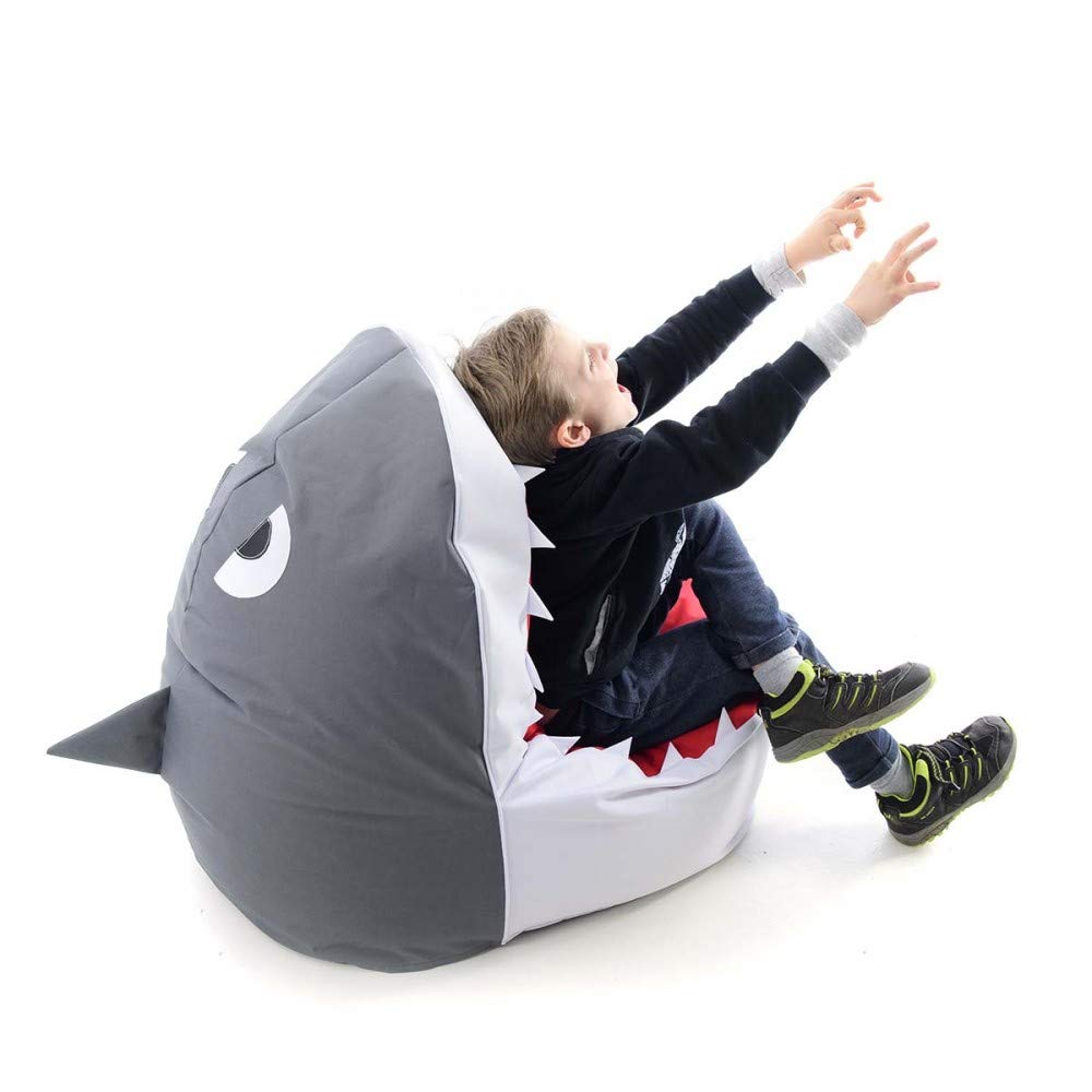 LIVEDECO - Pouf XL per bambini, design squalo interno, sfoderabile, soggiorno, camera da letto, bianco BiG52