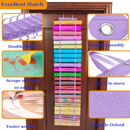 Image of 48 Compartments Vinyl Roll Storage, Vinyl Roll Holder Organizer, VinylStorage Rack Wall Mount /Over The Door for Craft Room Organizers and Storage Lengthened(Purple)