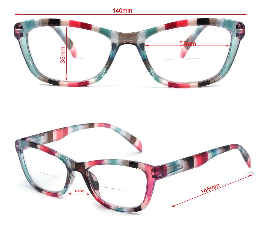 Success Eyewear Yogo Vision Gafas de lectura bifocales para hombre y mujer, rectangulares, multifocales, diseño retro, paquete de 4-2,75