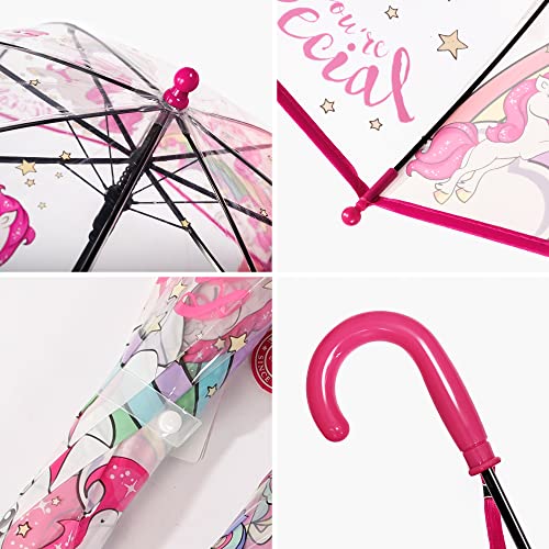 Roniare Kids Umbrella Clear Bubble Umbrellas For Rain,Safety Dome Windproof Umbrella For Kid Girls And Boys(Unicorn Pink) #TOP2
