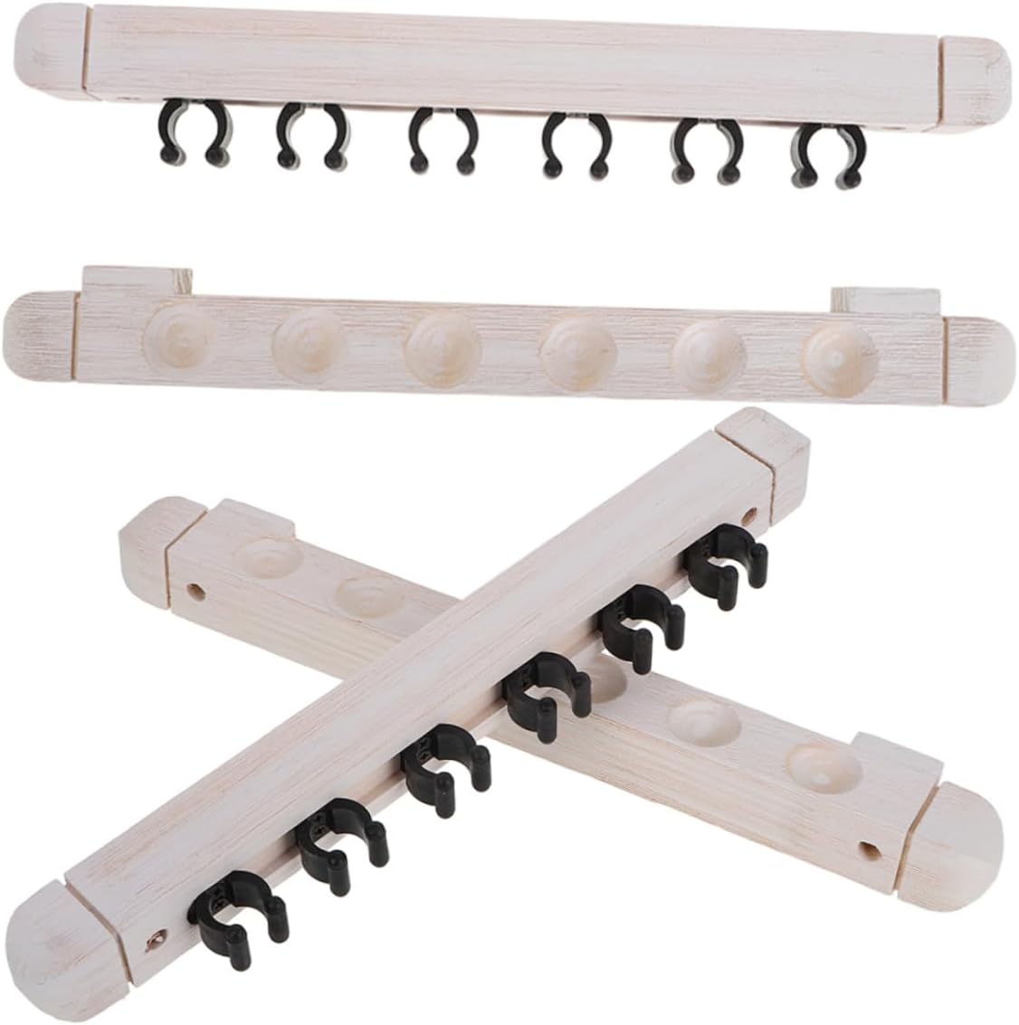 2 Pairs 6-hole Solid Wood Billiards Cue Racks Wall Mounted Pool Stick Holder with Cue Rest Slots for Pool Player Accessories and Table Supplies