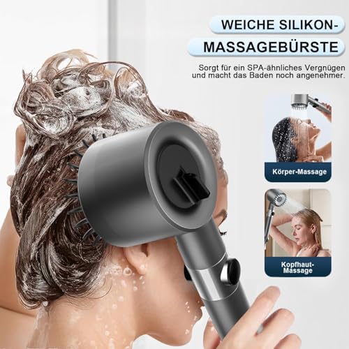 Duschkopf mit Schlauch,Handbrause mit 3 Carbon Duschfilter, Duschbrause mit 4 Strahlarten,Hochdruck brausekopf duschemit stoppfunktion und Filtration Gegen Kalk für Hartes Wasser,Rest-Chlor,Bakterien