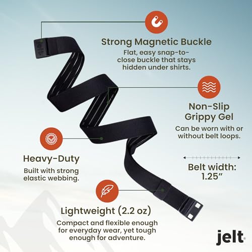 Image of JeltX Adjustable Elastic Belts for Men and Women, Non-Slip Stretch Belt with Magnetic Belt Buckle and Grippy Gel