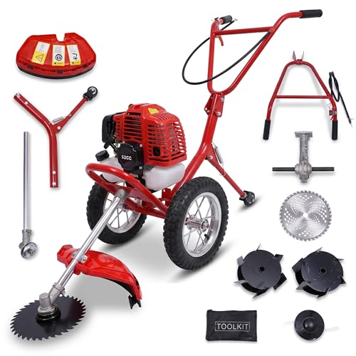 KEARIXM 49CC Gas Walk Behind Brush Cutter 2-Stroke Push Brush Mower with Air-Cooled System Brush Hog for Yard and Field Walk Behind Weed Eater for Grass and Weeds Gas Brush Cutter for Farm