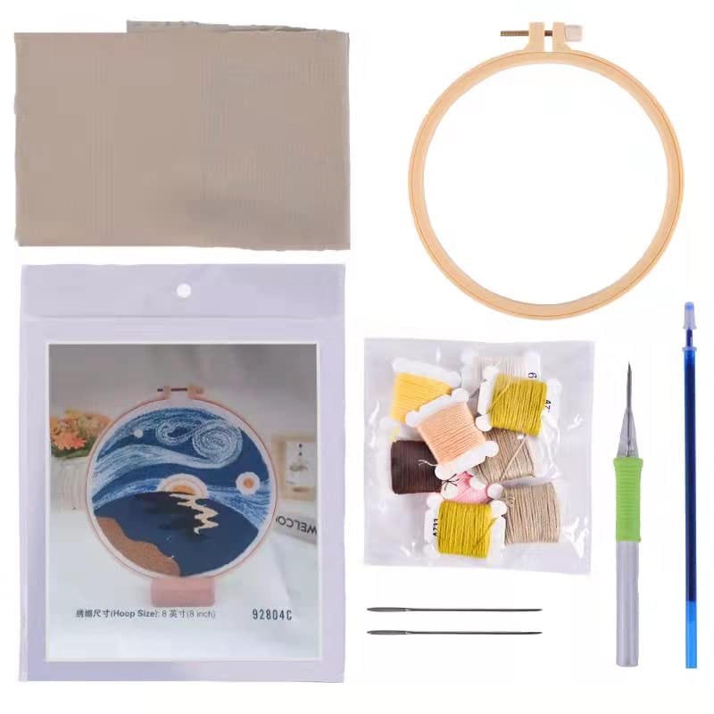 通用 Abillyn Punch Needle Starter Kit for Beginner Punch Needle Fabric with Cute Bear Pattern Yarn Hoop and Embroidery Pen (Cute Bear) - Image 2
