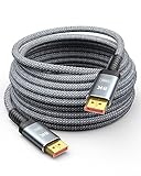 Capshi Fiber Optic DisplayPort Cable 100FT, 8K Long DP Cable 1.4 (8K@60Hz, 4K@144Hz, 2K@240Hz) HBR3 Support 32.4Gbps, HDCP 2.2, HDR10 FreeSync G-Sync for Gaming Monitor 3090 Graphics PC (Gray)