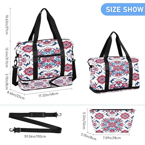 Mexican Talavera Tiles Gym Bag for Women Sport Travel Duffel Bag Shoulder Weekender Overnight Bags with Wet Pocket & Shoe Compartment3
