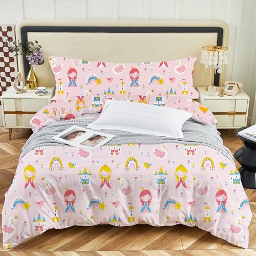 Juego de Funda Nórdica Infantil para Cama 90 cm de 3 Piezas   Funda Nórdica 150x220cm con 1 Fundas de Almohada y Bajera Ajustable,Patrón Unicornio de Poliéster Muy Suave y Transpirable