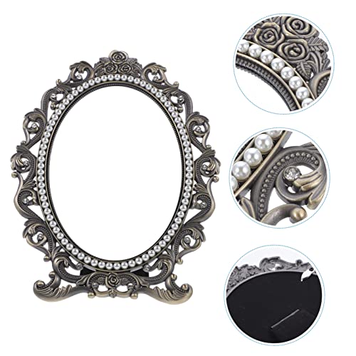 Espejo de maquillaje retro con perlas estilo moderno miniatura 2