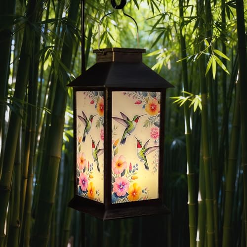 Solar Lantern Solar Outdoor Decorative Lights Unique Hummingbird Waterproof Hanging Lantern Gift for Mom and Grandma for Garden Yard (Hummingbird)