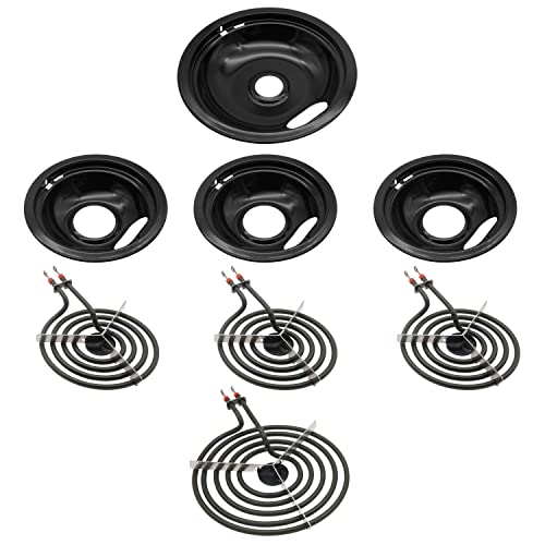 W10290350 W10290353 Drip Pans (3 Small 1 Large) and MP15YA MP21YA Electric Range Burner Elements by SupHomie - Compatible with Whirlpool, Amana, May-tag Electric Range Stove