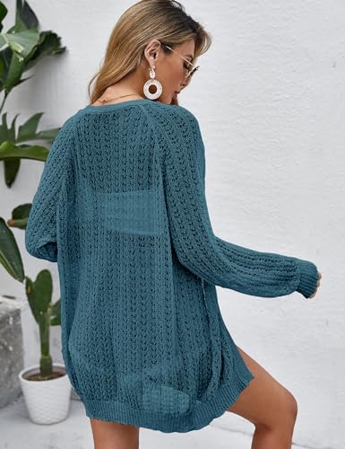 Image of Women Crochet Lightweight Cardigan Cover Up Open Front Long Sleeve Summer Cardigans