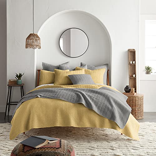 Image of Levtex Home Mills Waffle Full /Queen Quilt Set (88x92in) with 2 Pillow Shams (26x20in) - Ochre - Cotton Waffle Full /Queen Size Quilt Bedding Set - Lightweight, Soft, Pre-Washed