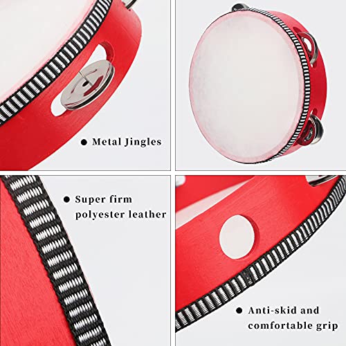 Tamborines Musical Instrument,Dreokee 7 Inch Red Wooden Handheld Tamborine With 5 Pair Metal Jingle Bells Percussion Instrument Musical Instrument Tambourines For Adults Party Education Church #TOP2