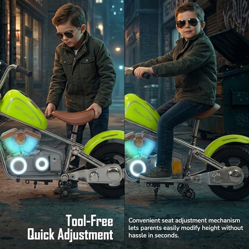 Image of Baybee ChopperX Baby Battery Operated Bike for Kids with Adjustable Seats I Rechargeable Ride on Toy with LED Lights, USB & Music I Big Baby Bike | Electric Bike for Kids to Drive 2+ Years (Green)