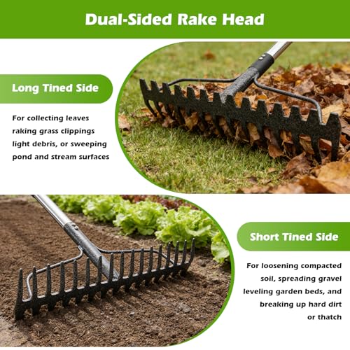 Rastrillo metálico resistente 63" para jardín y césped miniatura 2