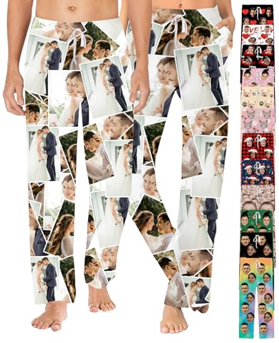 Personalized Men Women Face Pajama Pants Custom Face Photo Sleepwear Bottoms Customized Pj Pants Christmas Gifts for Couple