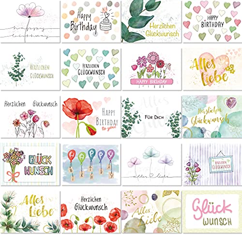 LifeDesign 20x Geburtstagskarten Postkarten Set Glückwunschkarten DIN A6 Grußkarten Set Happy Birthday Karten Geburtstagskarte Frau Mann Kartenset Danke Karte Geburt Jubiläum Hochzeit Taufe