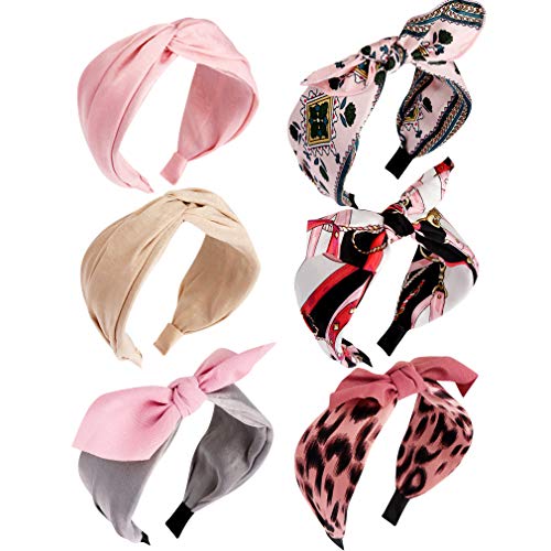 VELSCRUN 6 pcs Wide Headband Knot Turban Headband Elastic Hair Bands Fashion Hair Accessories for Women