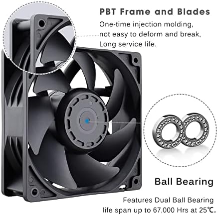 GDSTIME AC EC 220V 120mm Fan 240V 120 x 38mm Axial Fan 12038 Dual Ball Bearing Case Fan 2800 RPM Brushless Cooling Fan 116.6 CFM 12CM Fan Big Airflow For Workstation Cabinet PSU Server Fan Replacement