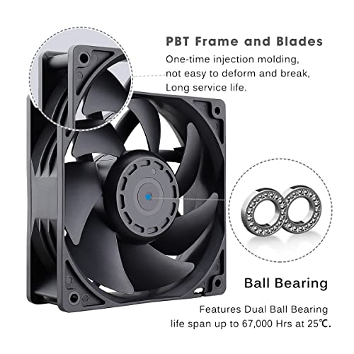 GDSTIME 120mm 240V Cooling Fan 120mm x 38mm 220V 230V AC EC High Performance Fridge Axial Fan with UK Fused Plug, Dual Ball Bearing, 116.6 CFM Airflow for Computer Cabinet PSU Cooler Replacement