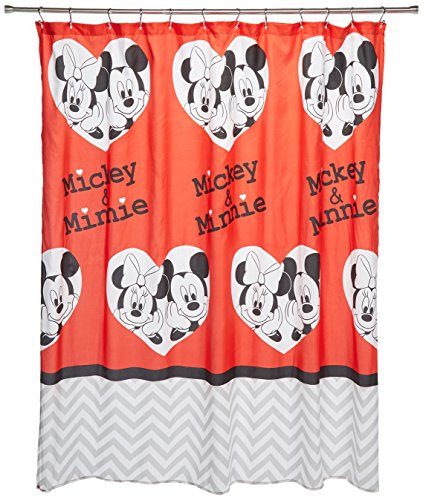 Jay Franco Disney Duschvorhang mit Mickey Maus & Minnie Maus, 177,8 x 182,9 cm, aus Stoff, Red/White Shower Curtain, Includes (1) Unlined Fabric Shower Curtain