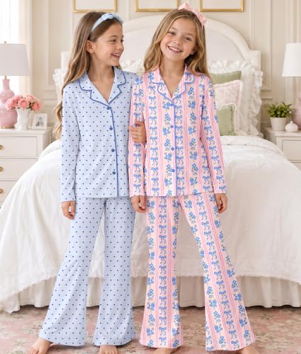 Petite&Me Girls Pajamas, Long Sleeve Button Up Set with Flared Pants 6T-14T | Halloween Prints, Ultra Soft & Lightweight, Machine Washable, Classic Button-Up Top, Trendy Flared Pants - image 2
