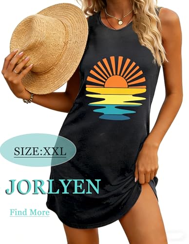 Image of Summer Tank Dress for Women Casual Vacation Sundress Coconut Tree Graphic Beach Cover Up