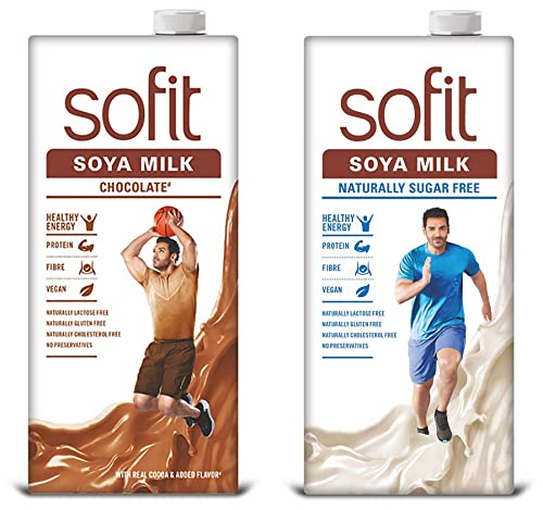 Image of Sofit SOYA Milk Chocolate, 1 LTR (Pack of 3) + Sofit SOYA Milk Sugar Free, 1 LTR (Pack of 3)