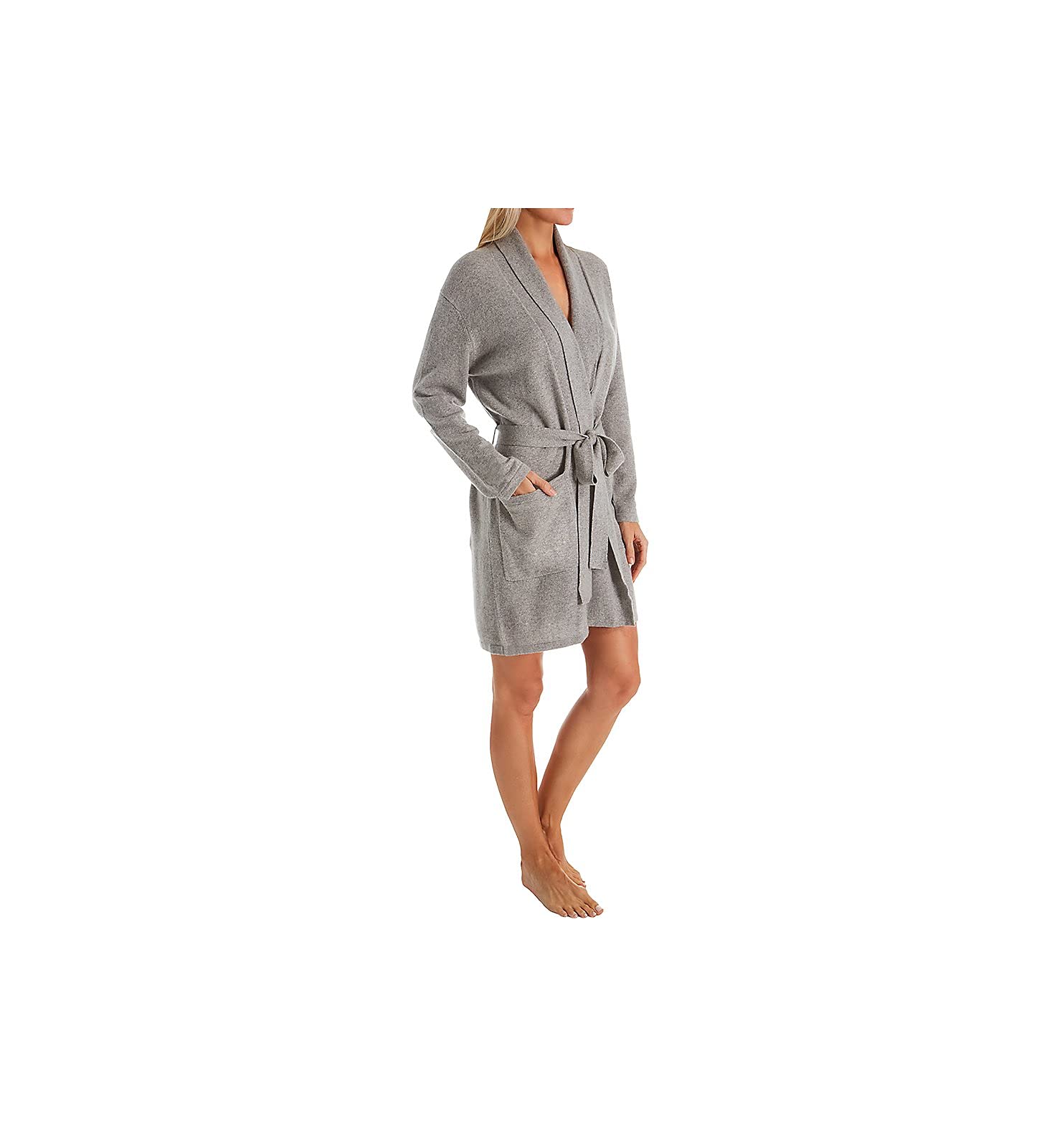 Arlotta Womens Cashmere Classic Short Robe With Shawl Collar 2012 Flannel Grey L