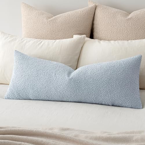 MIULEE Textured Boucle Throw Pillow Cover Light Blue Accent Solid