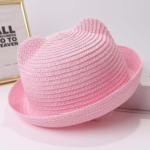 Strohhut, niedlicher Babyhut mit Ohren, Sommerhut für Mädchen, Jungen, Sonnenschutz, Sonnenhut, Strandhut