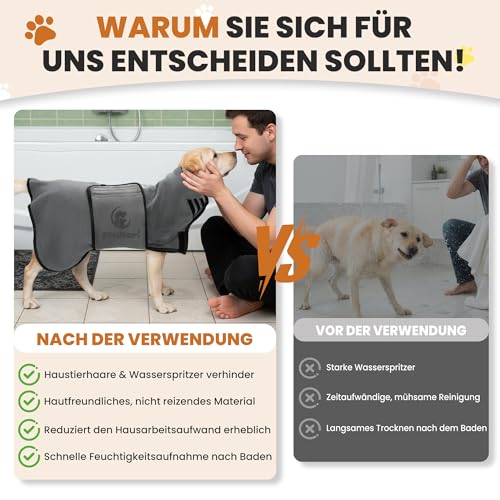 Pllozikami Hundebademantel, Mikrofaser Hundehandtuch Bademantel Hund Super Saugfähig, Schnell Trocknend, Verstellbare Klettverschluss-Schrumpfriemen für Große, Mittlere und Kleine Hunde - XL