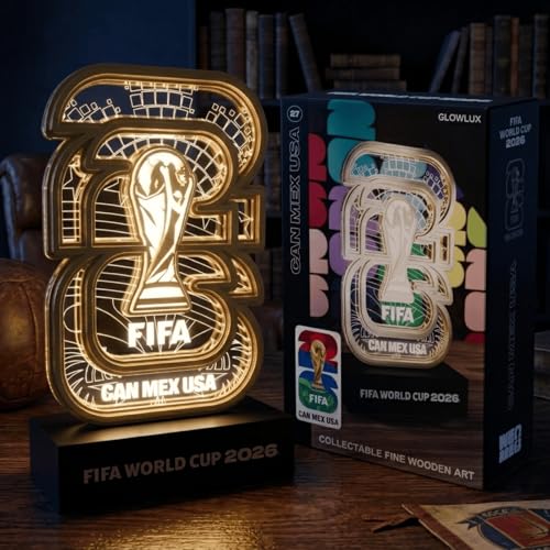 LAYERLUX FIFA World Cup 2026 Official Licensed Collectible Display with White LED Glow – Soccer Memorabilia Gift for Men, Dad, Son, Fans – Man Cave, Bar, Desk Decor – USA CAN MEX Trophy